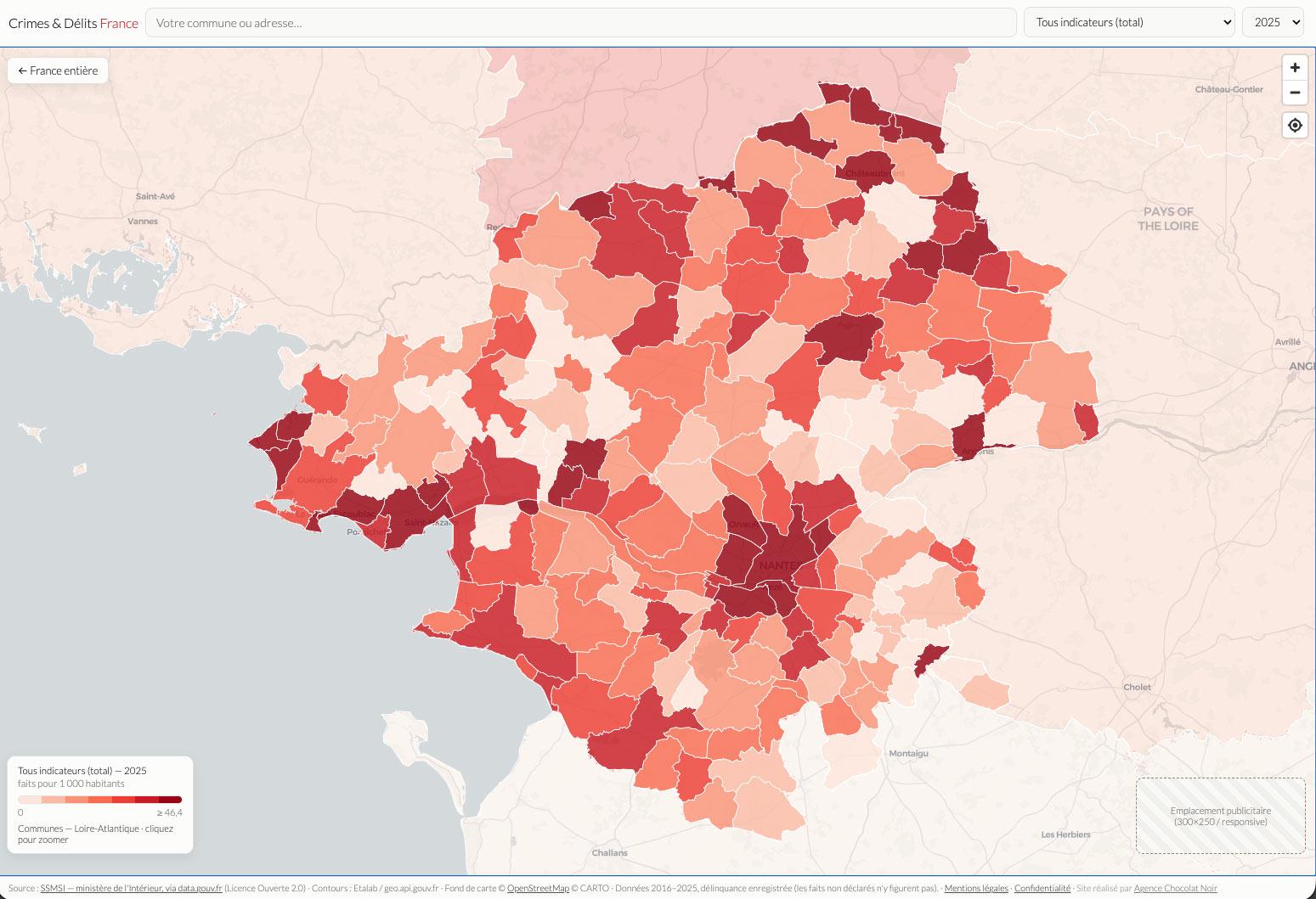 Fiche détaillée d’une commune : évolution et détail par type de délit
