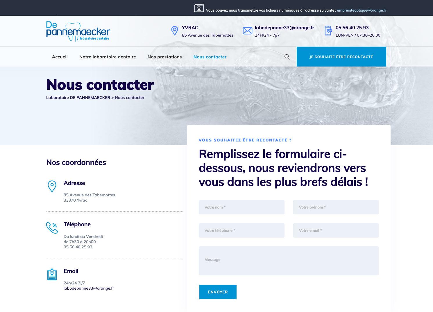 Création site web labo dentaire : Laboratoire DE PANNEMAECKER