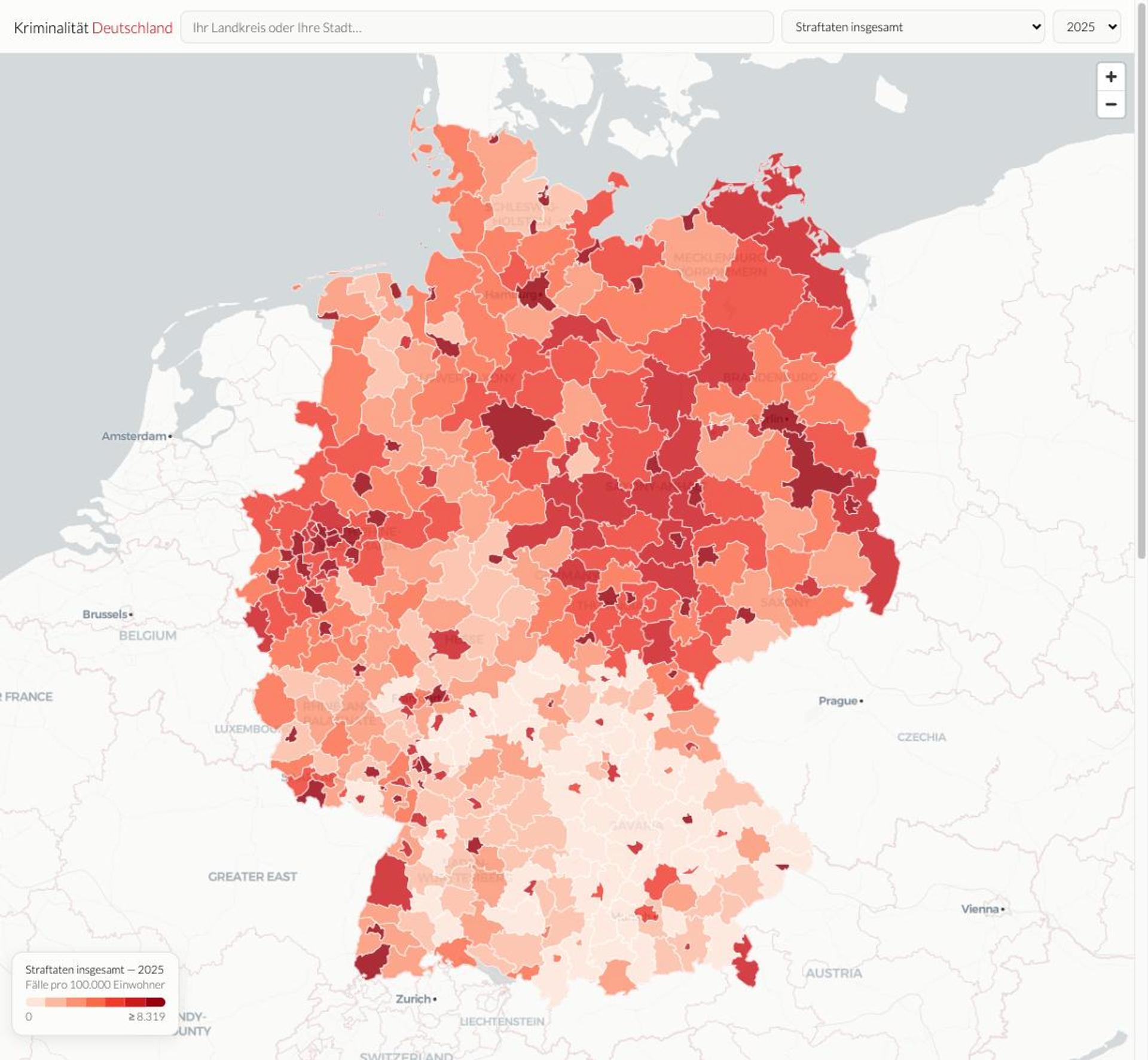 Kriminalitäts-Karte Deutschland : la criminalité par Landkreis