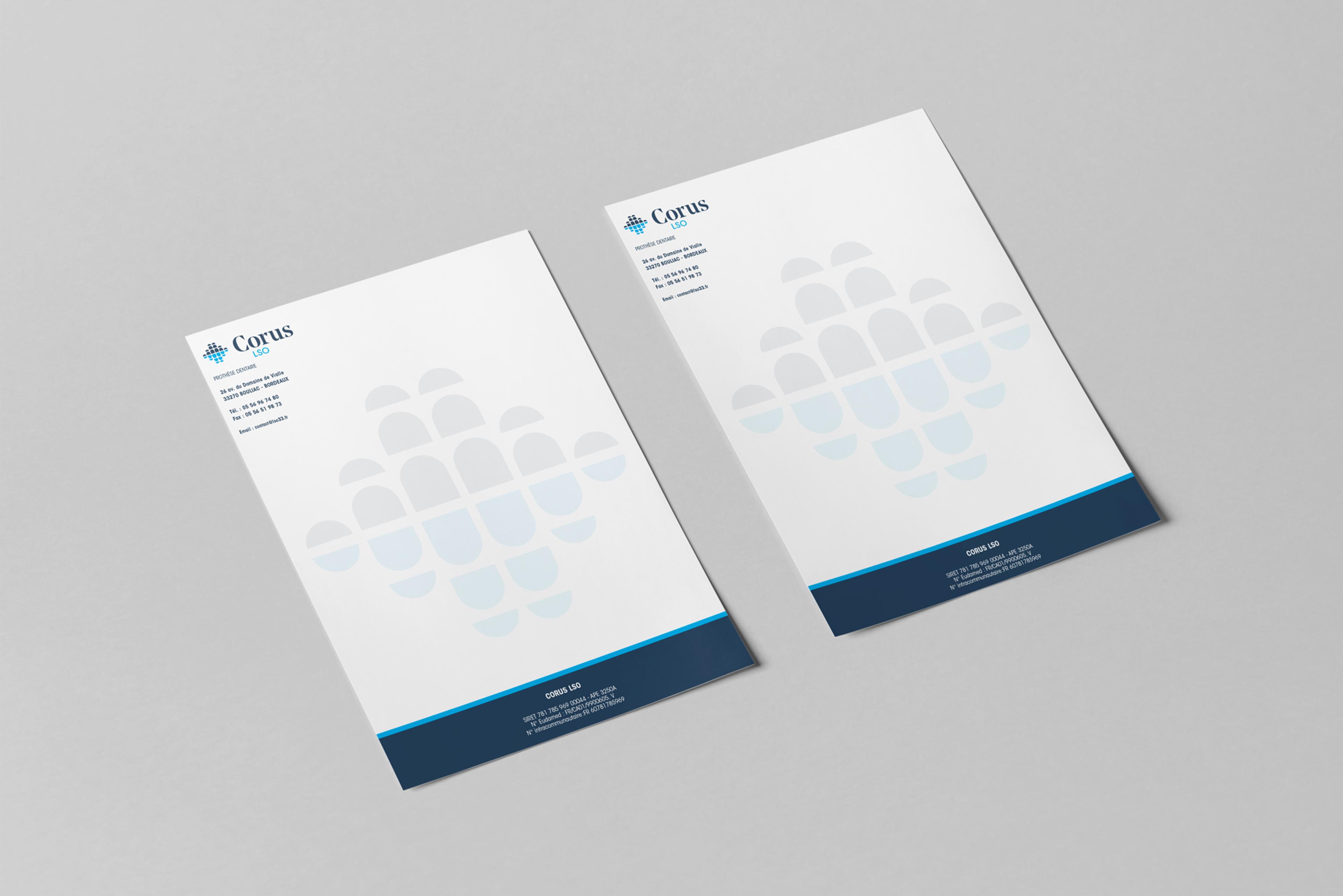 Papier en-tête laboratoire dentaire : CORUS Bordeaux