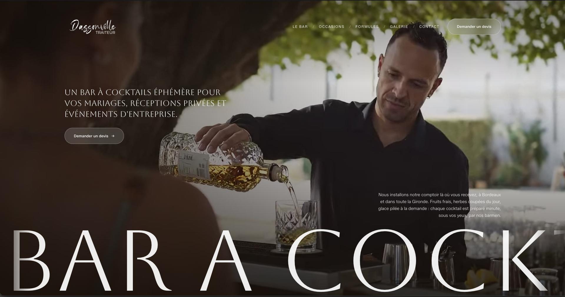Landing page bar à cocktails - Dassonville Traiteur