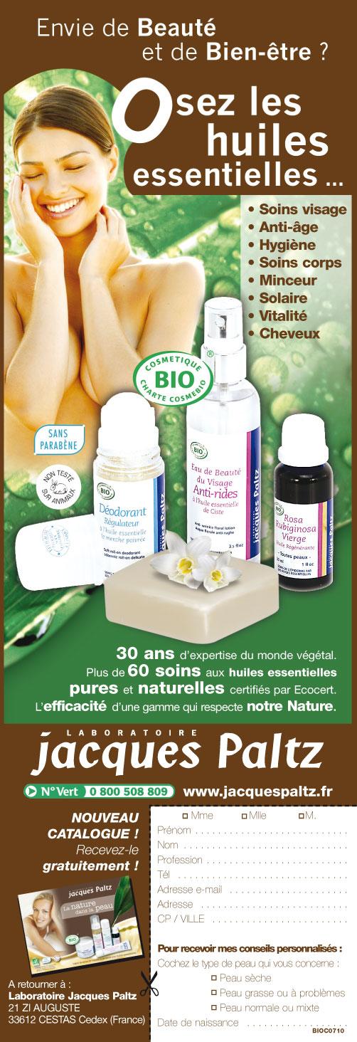 Annonce presse bio : cosmétiques JACQUES PALTZ