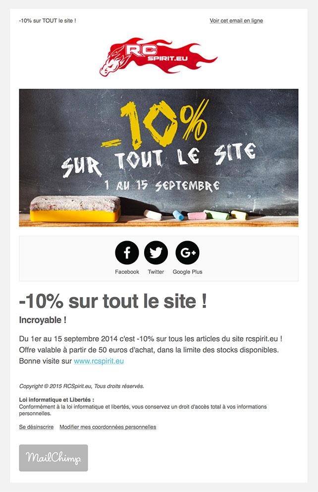 Email promotionnel - offre rentrée - RCSpirit.eu
