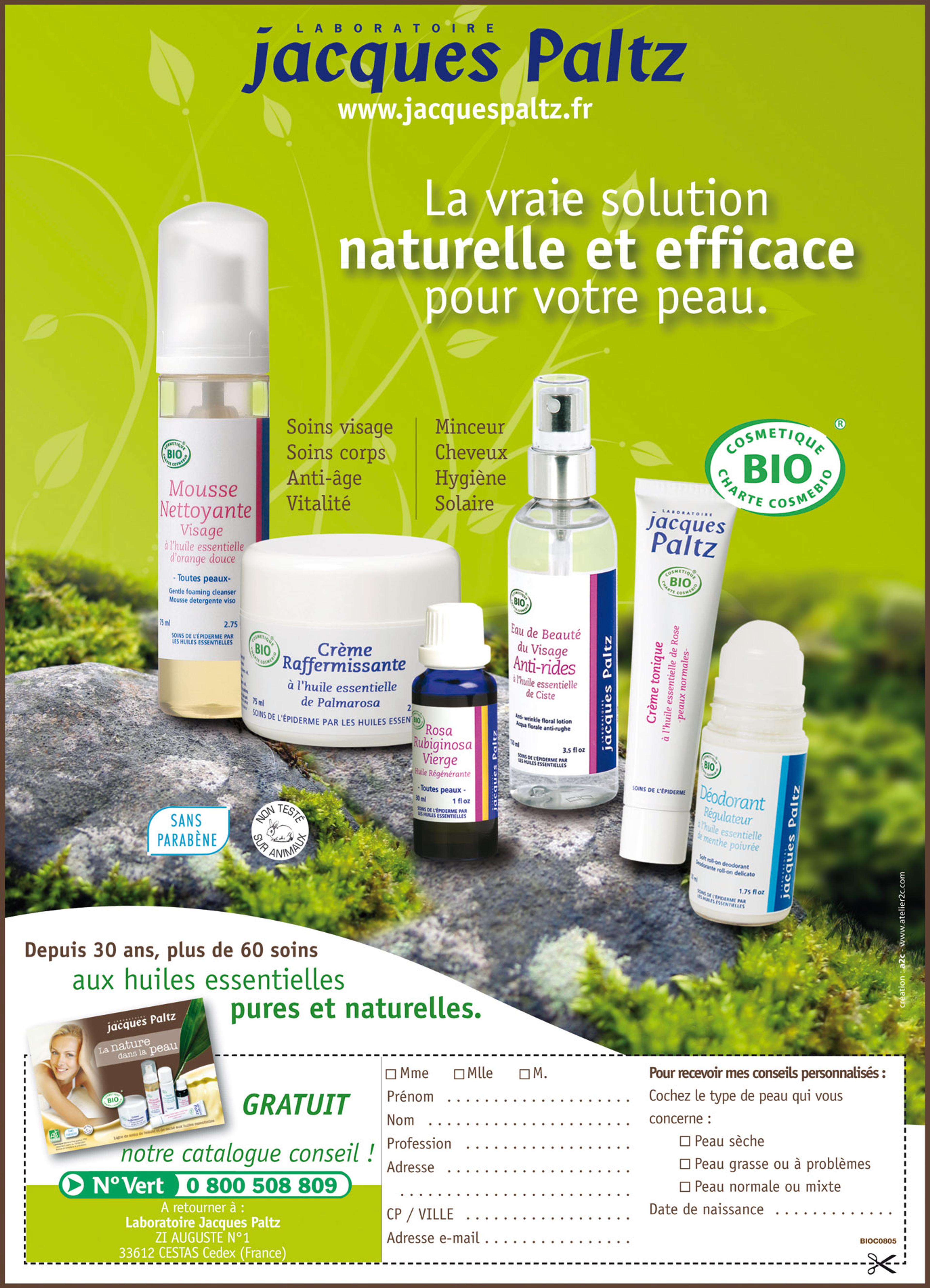 Publicité cosmétiques bio JACQUES PALTZ