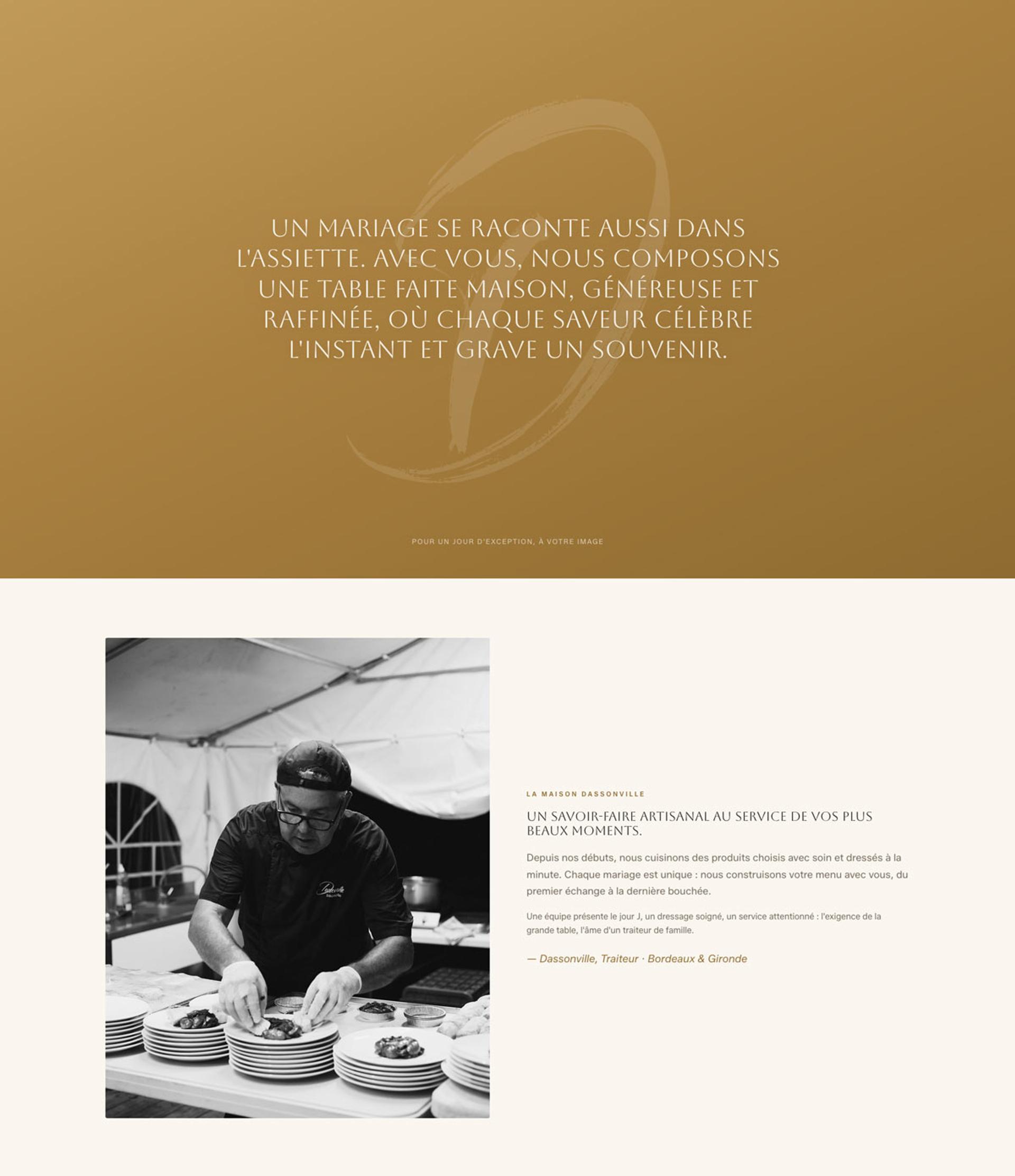 En-tête de la landing page mariage Dassonville Traiteur