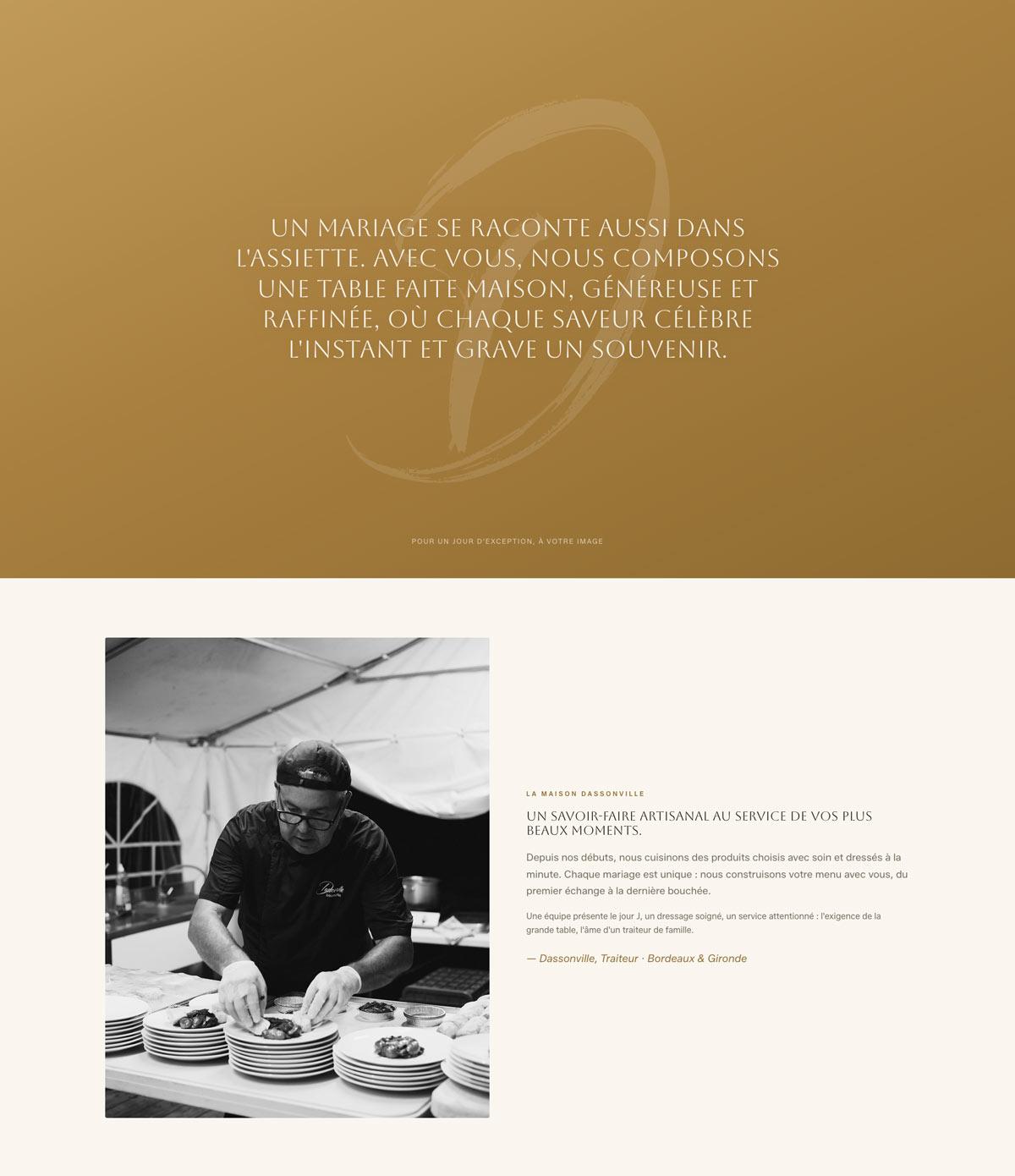 En-tête de la landing page mariage Dassonville Traiteur