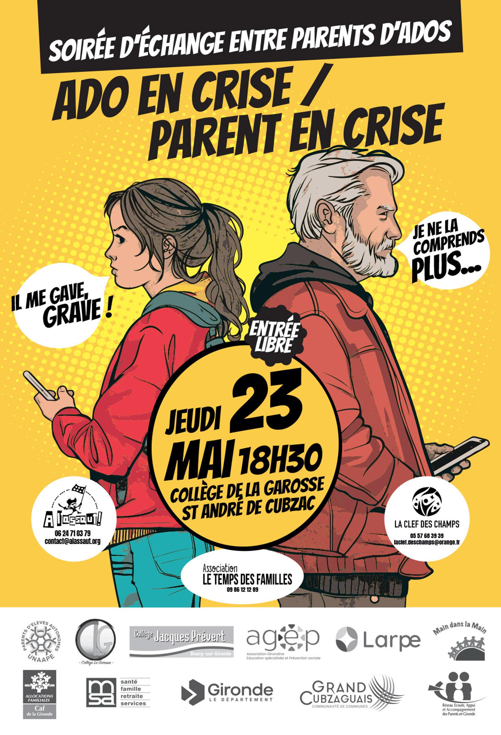 Affiche ado en crise - parent en crise - soirée d'échange
