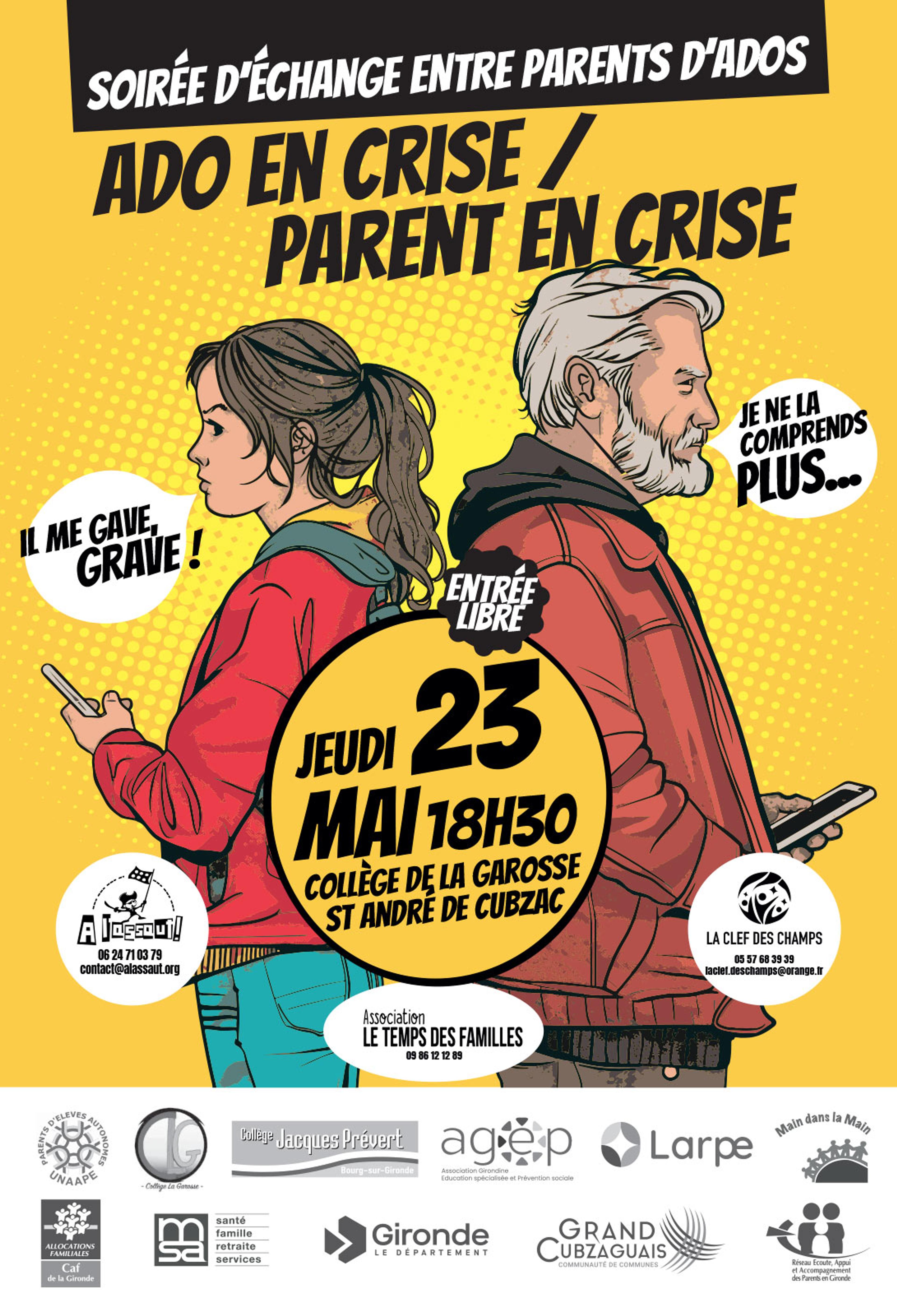Affiche ado en crise - parent en crise - soirée d'échange