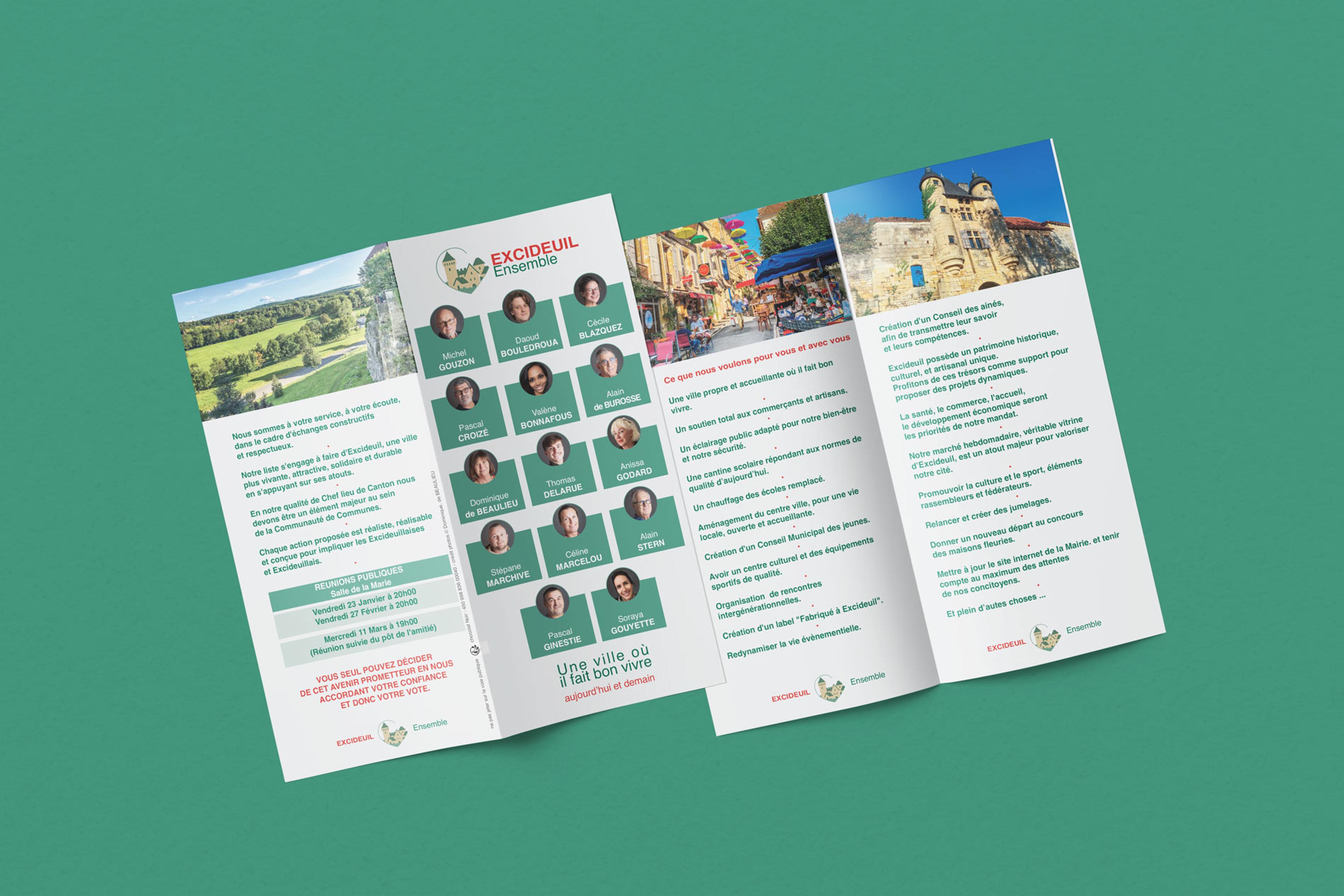 Zoom sur une impression : Le flyer de campagne « Excideuil Ensemble »