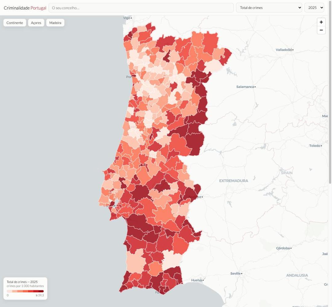 Mapa da criminalidade em Portugal : la criminalité concelho a concelho