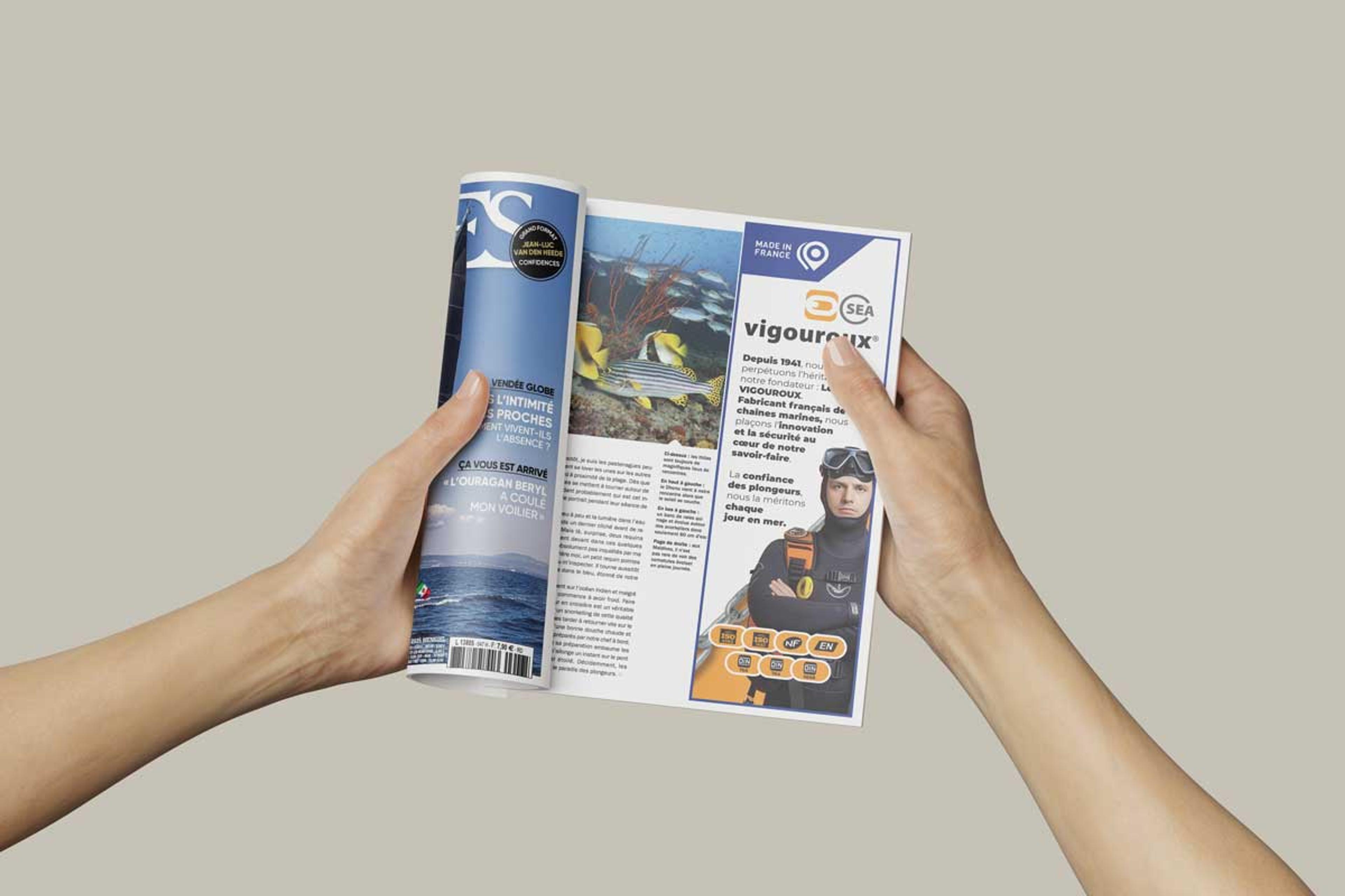 CHOCOLAT NOIR signe la nouvelle campagne presse de Vigouroux : L’héritage français au service de la sécurité nautique.