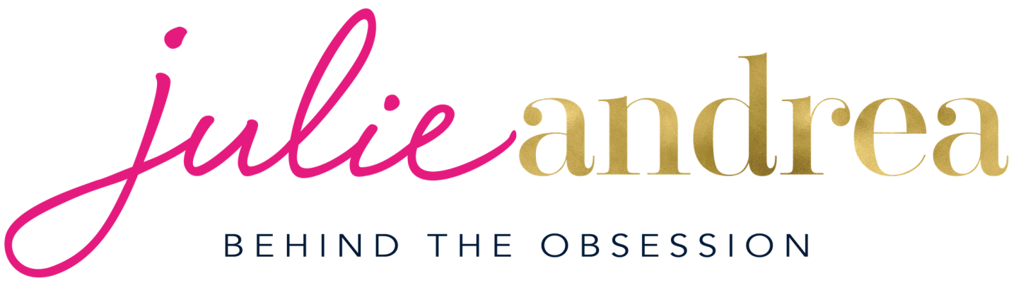 Julie Andrea script-and-serif wordmark logo with "Behind the Obsession" tagline