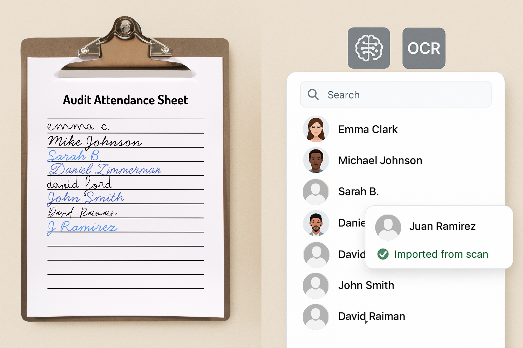 AI powered import for handwritten attendance sheets