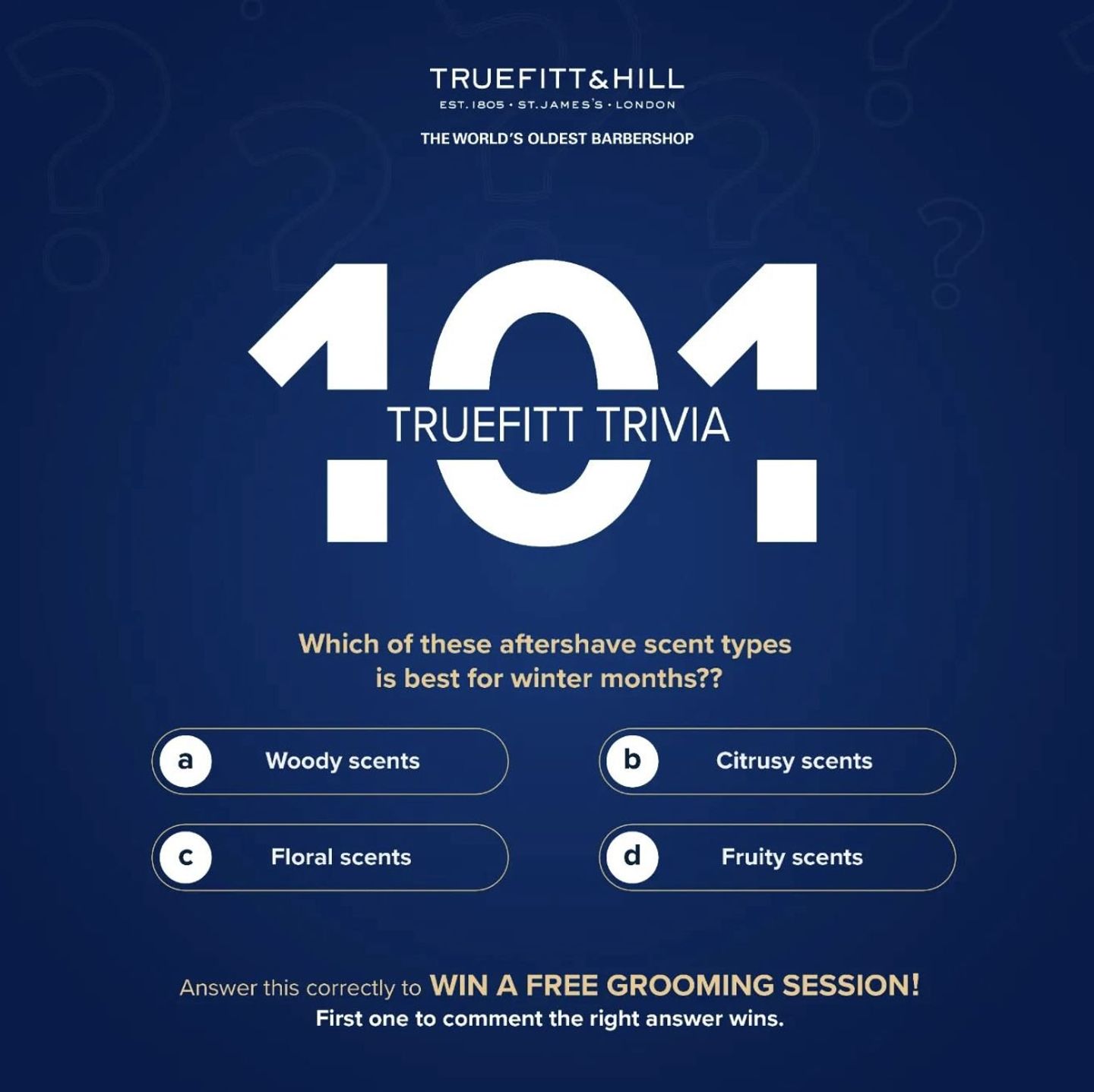 Truefitt Trivia 101 post: which aftershave scent is best for winter months
