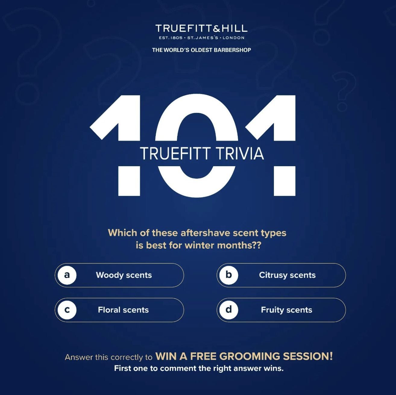 Truefitt Trivia 101 post: which aftershave scent is best for winter months