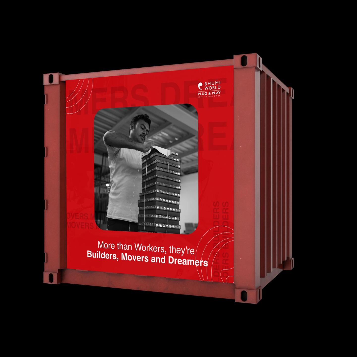 A post on a red container: more than workers, they’re builders, movers and dreamers