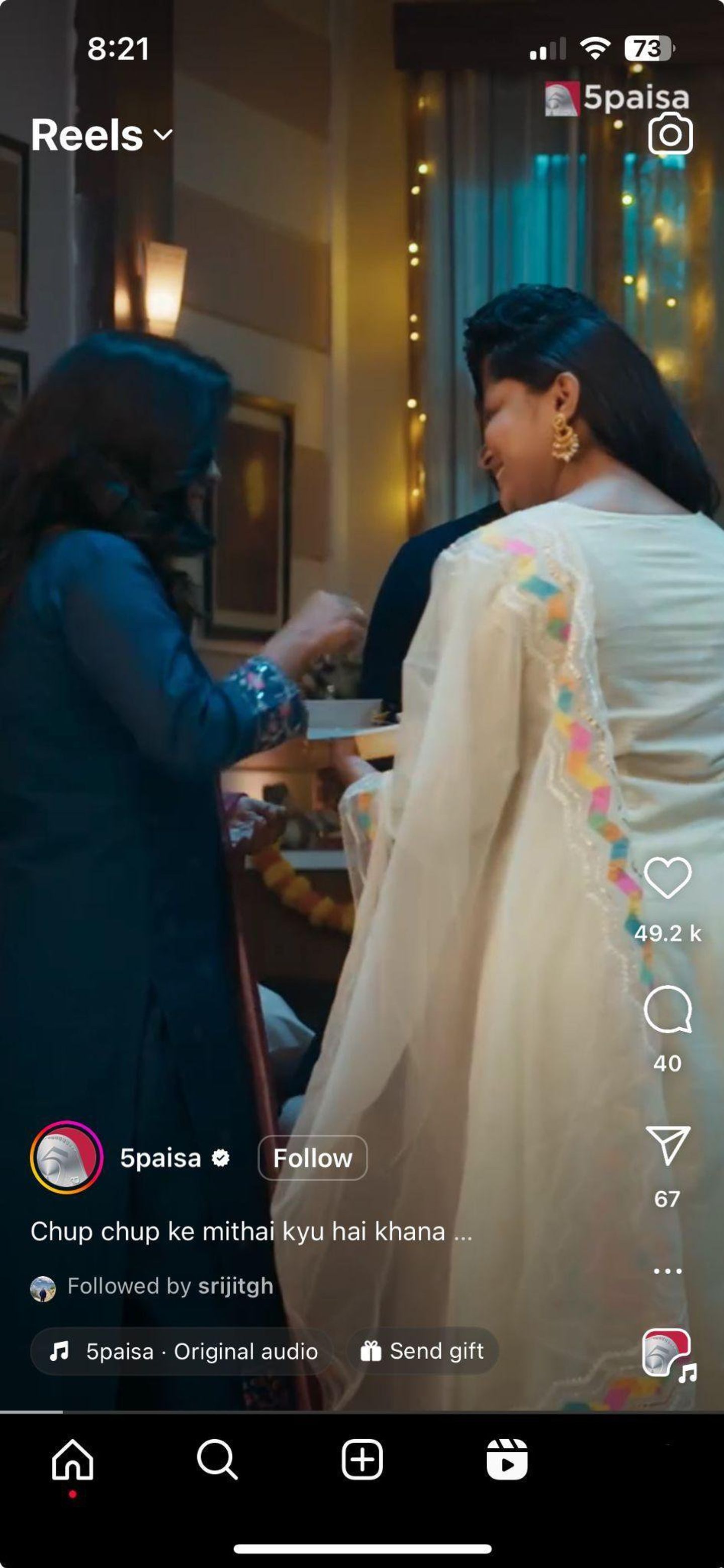 Diwali reel frame: two women dressed for the festival