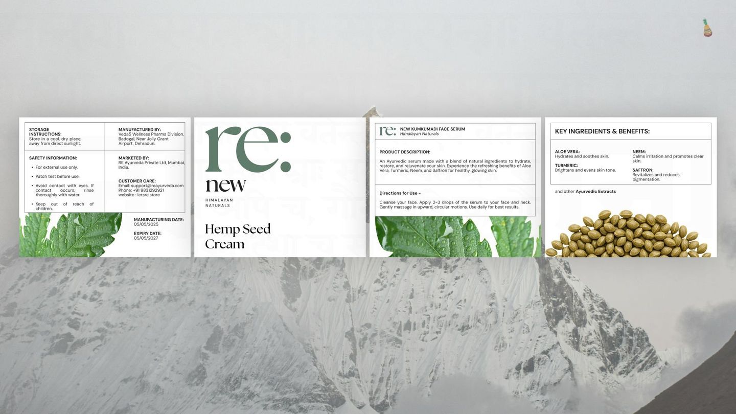The Hemp Seed Cream pack laid flat over a snowy mountain photograph