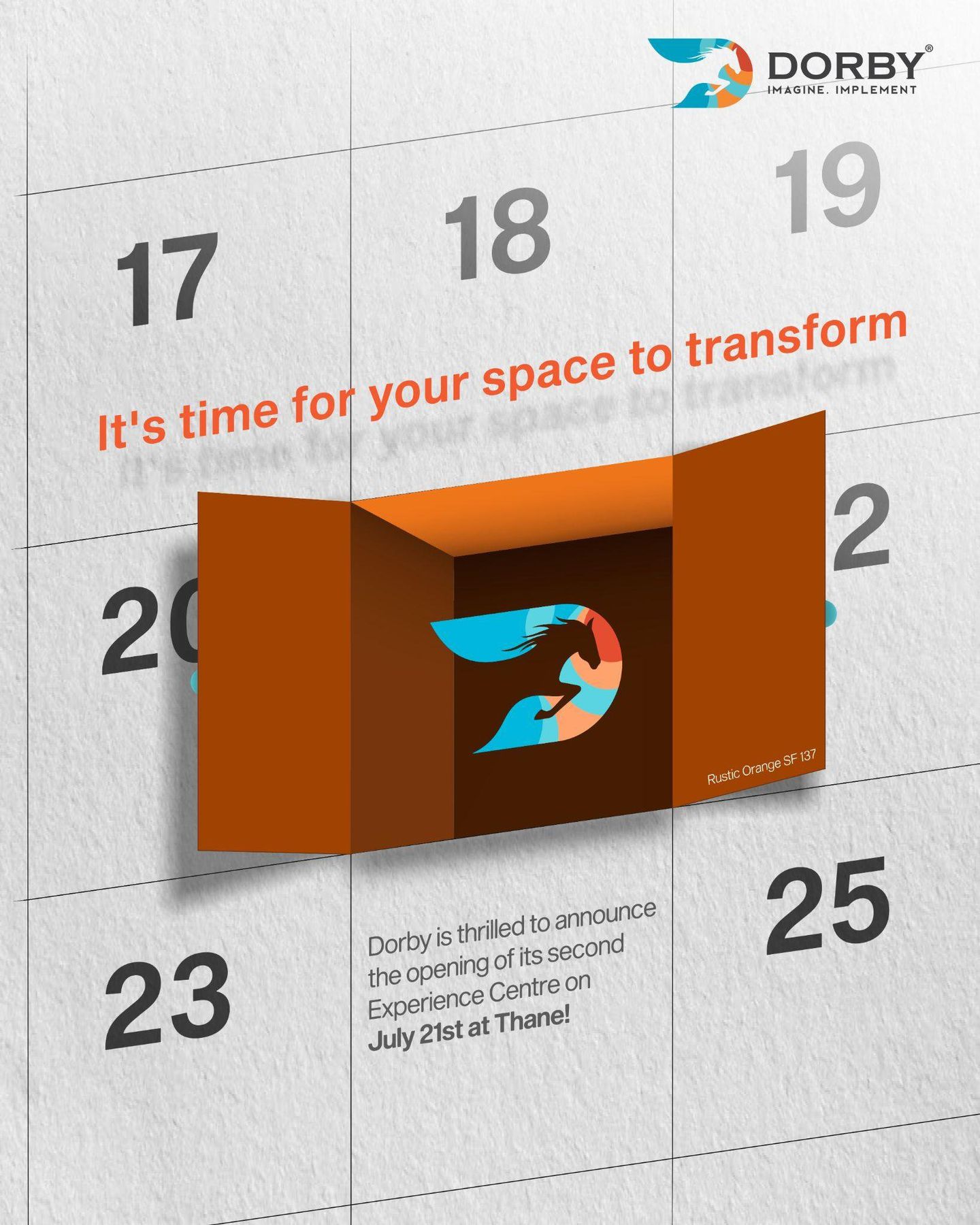 Post: a calendar page with an orange door, it’s time for your space to transform