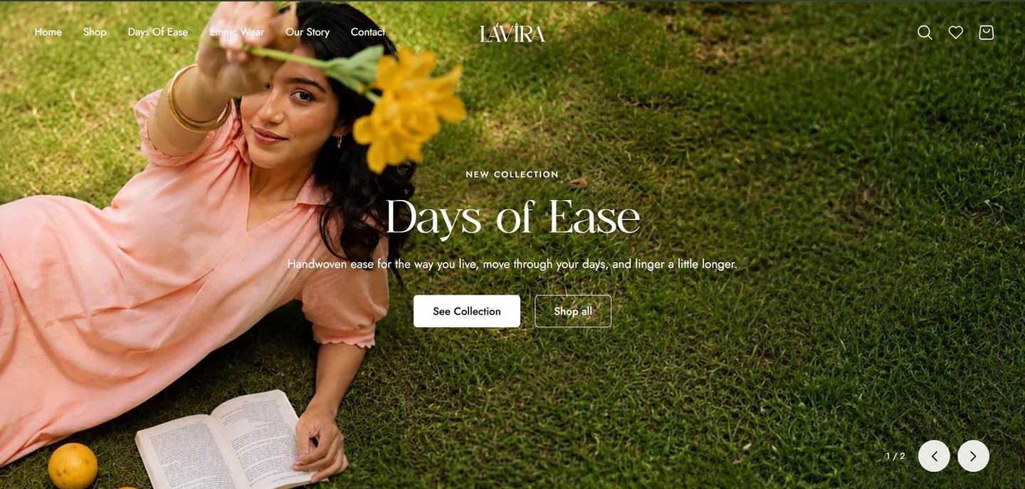 The Lavira website home page: the Days of Ease collection