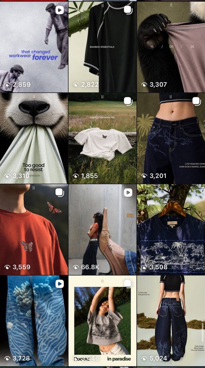 The Ariiston Instagram grid: red campaign stills, denim and tees, first screen
