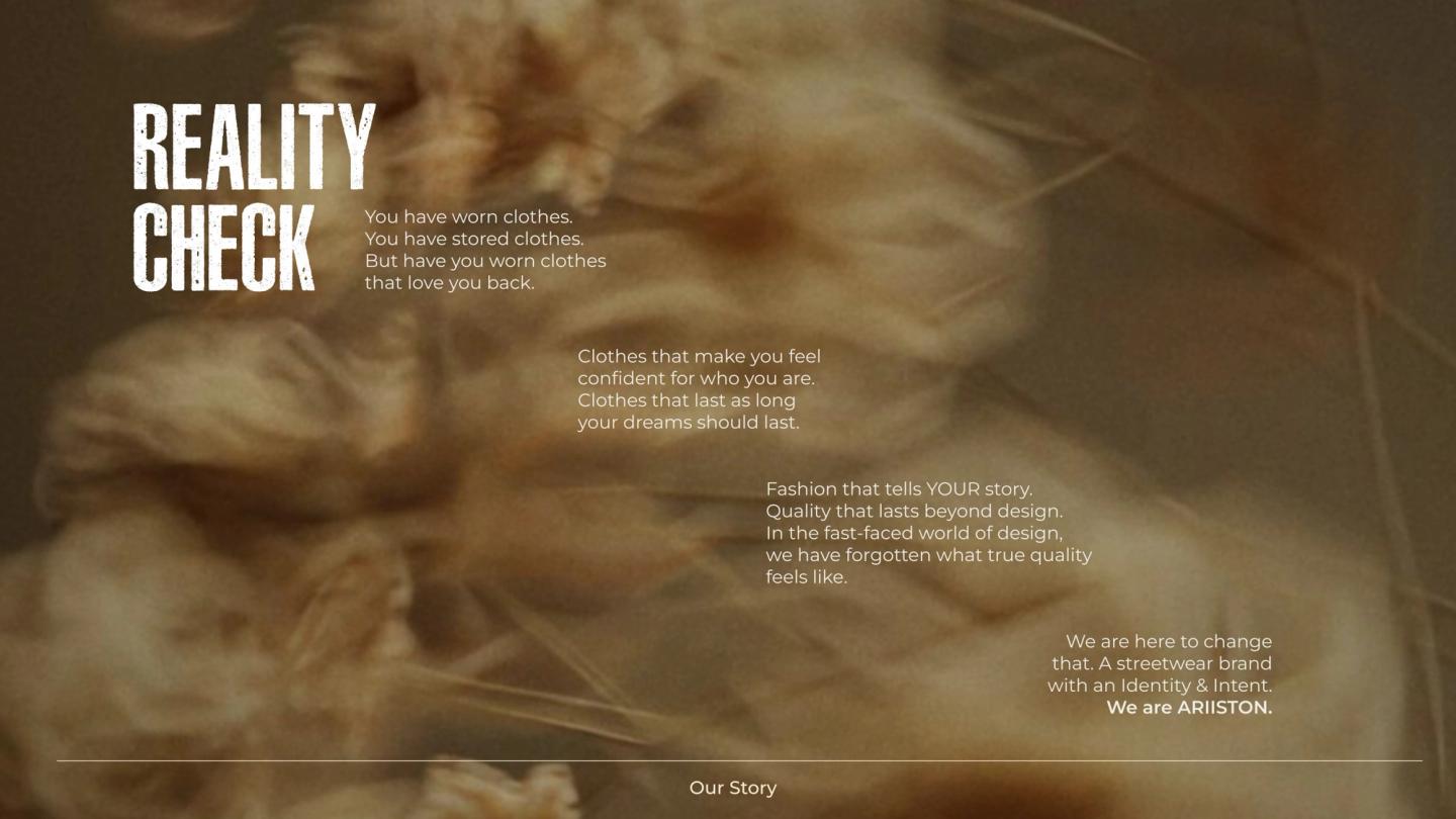 Brandbook spread: Reality check, our story
