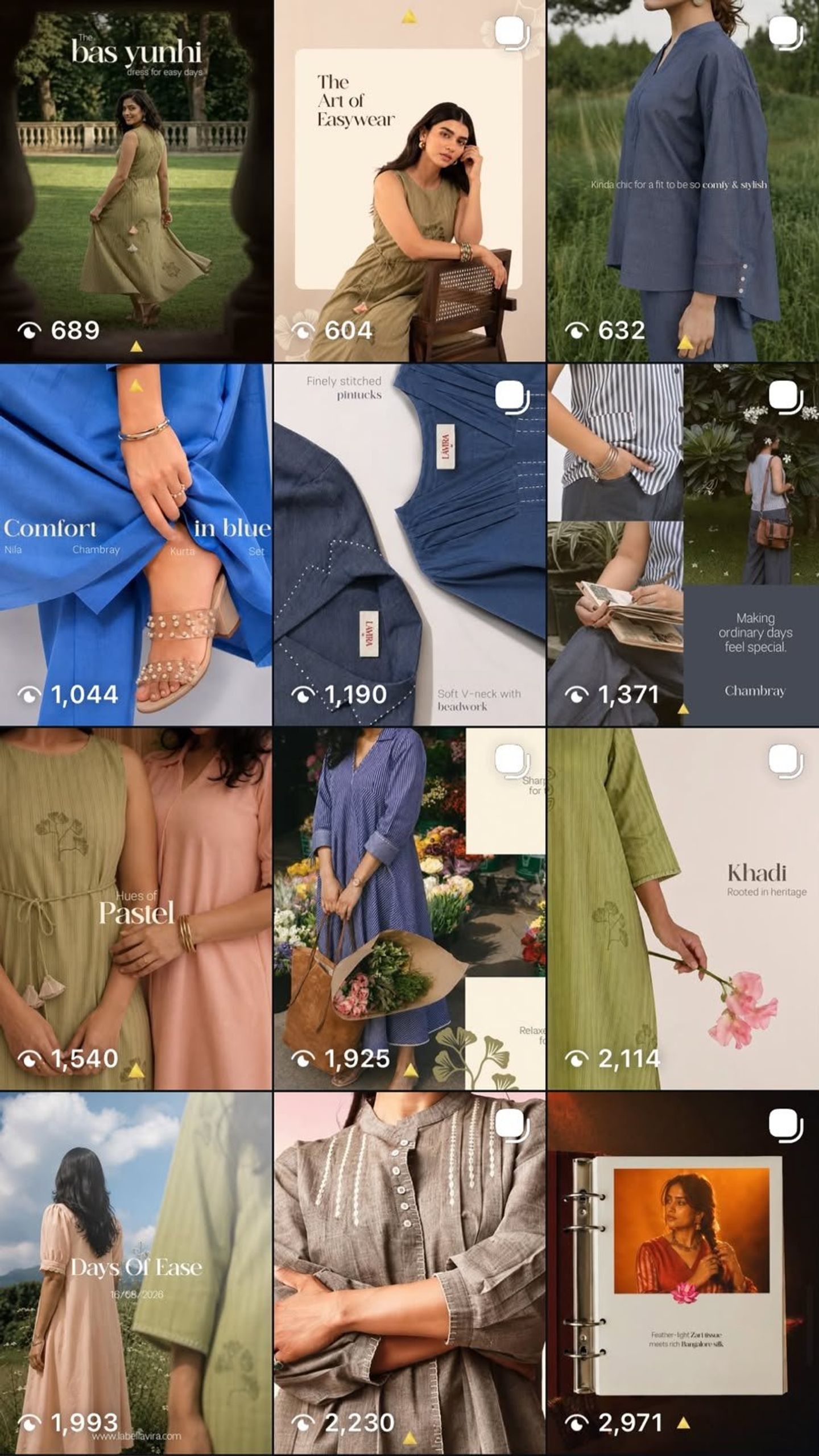 The Lavira Instagram grid: bas yunhi, comfort in blue, khadi and pastels