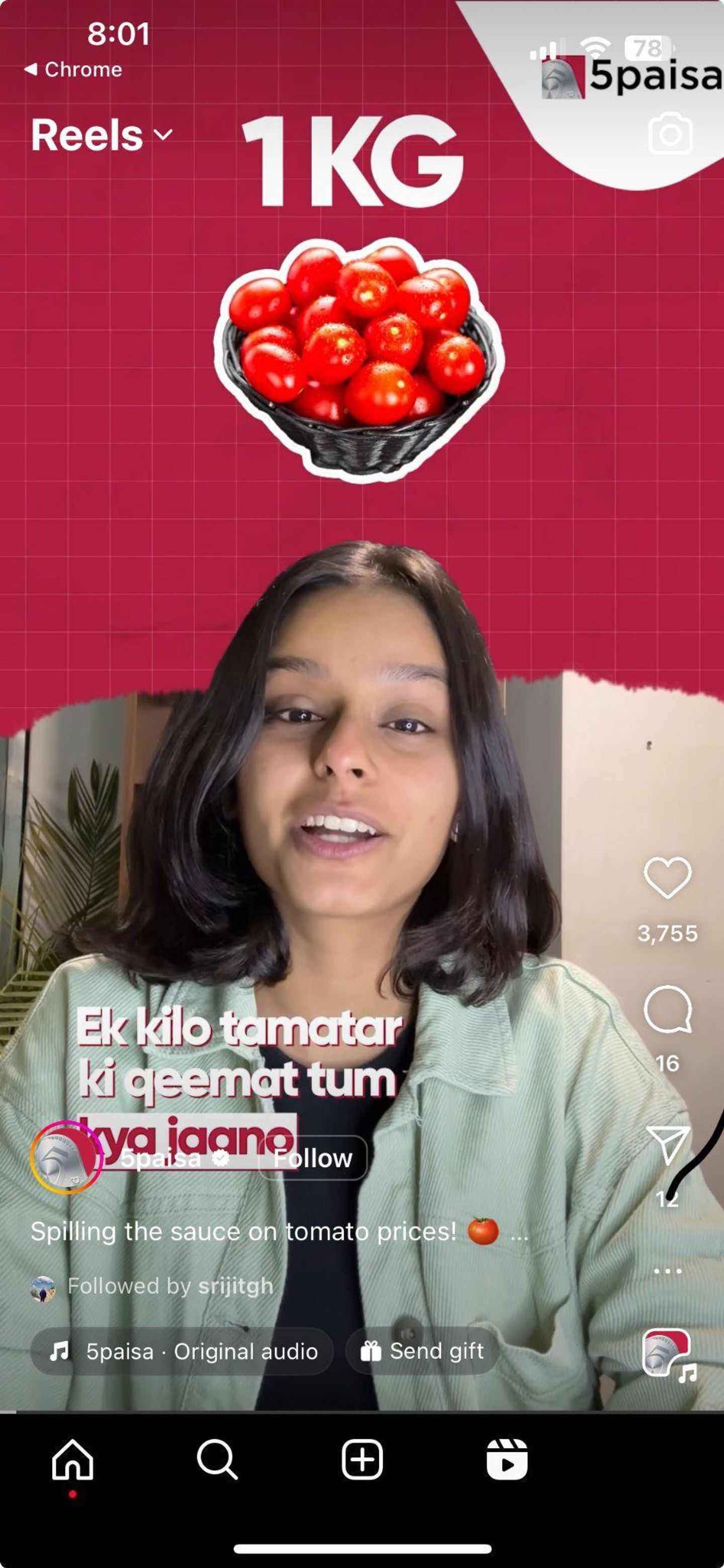 Reel: a bowl of tomatoes over a woman talking to camera, 1 KG