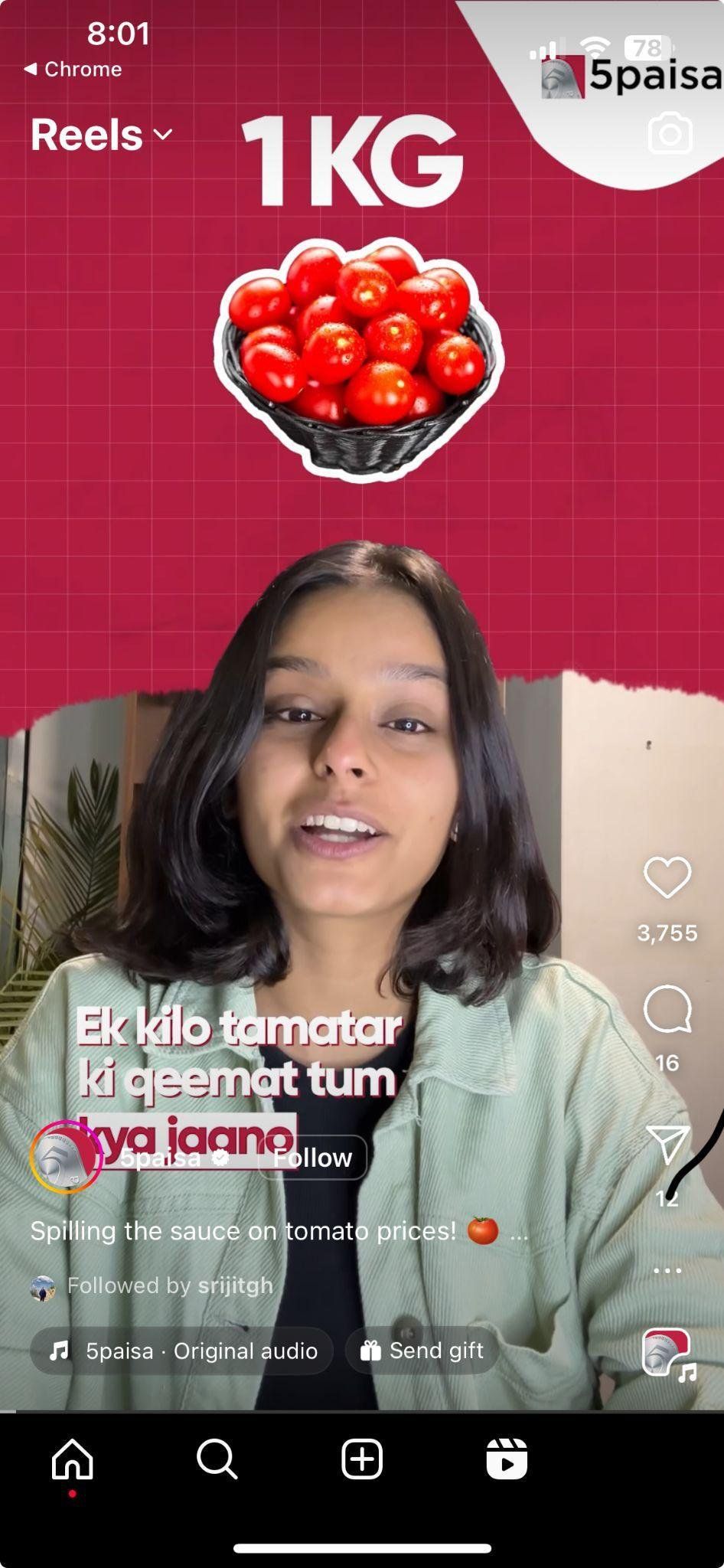 Reel: a bowl of tomatoes over a woman talking to camera, 1 KG