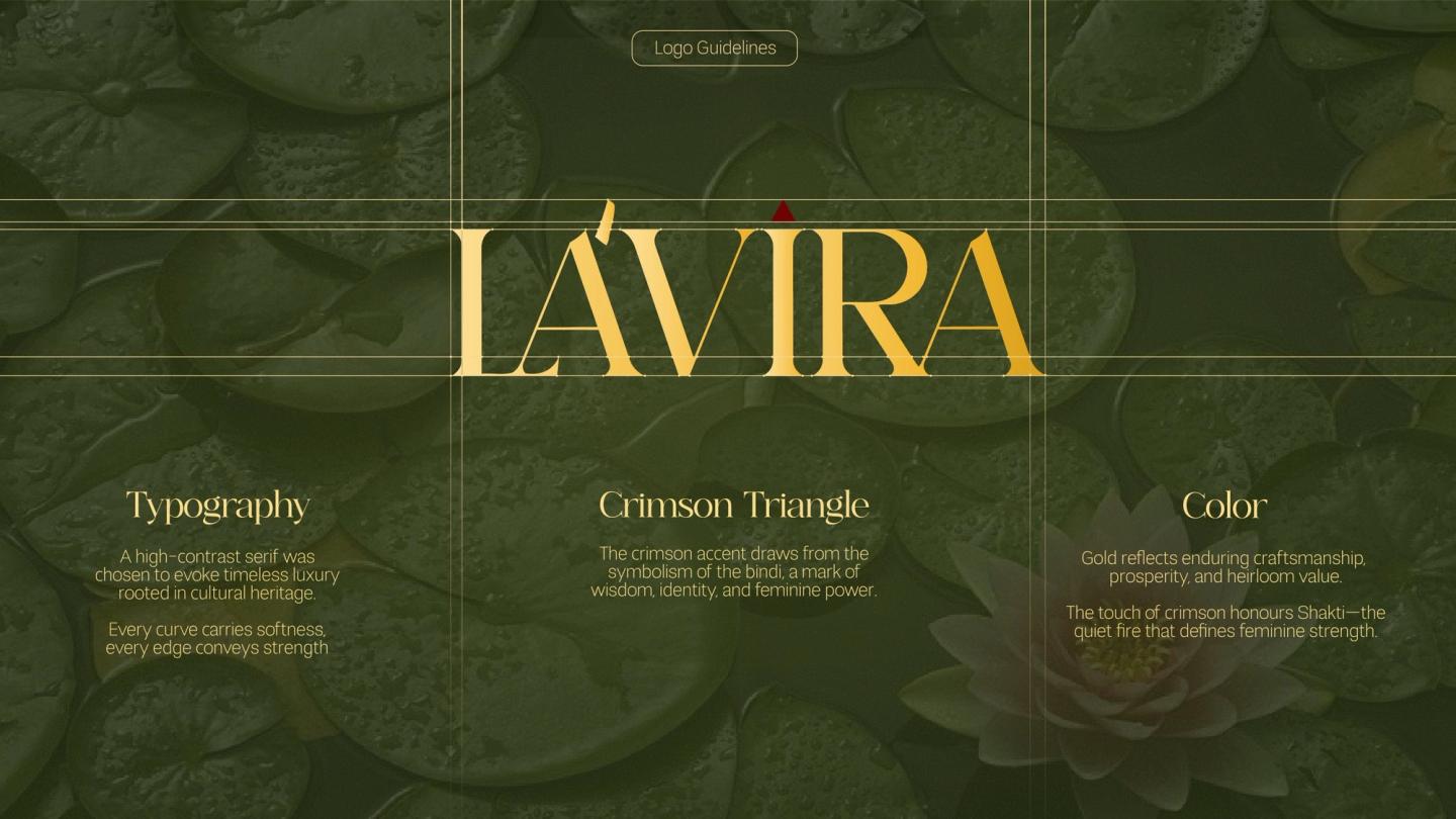Brandbook spread: logo guidelines, the gold wordmark on lily pads