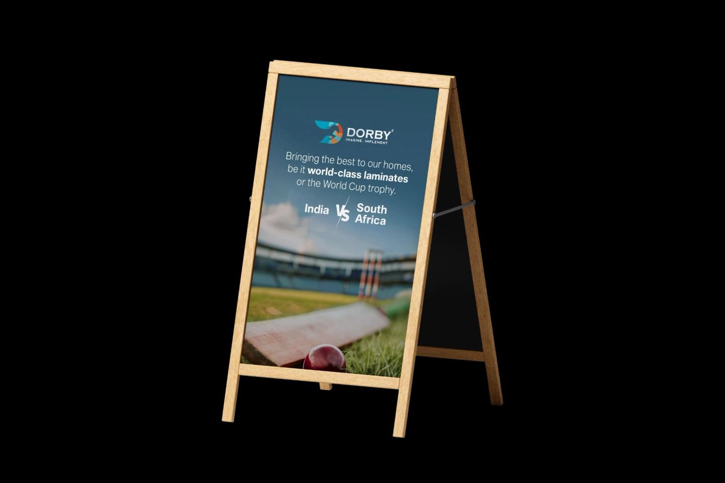 A wooden A-frame sign: bringing the best to our homes, India vs South Africa