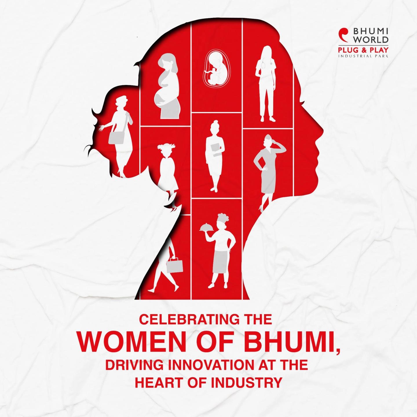 Women’s Day post: celebrating the women of Bhumi, a red silhouette of figures at work