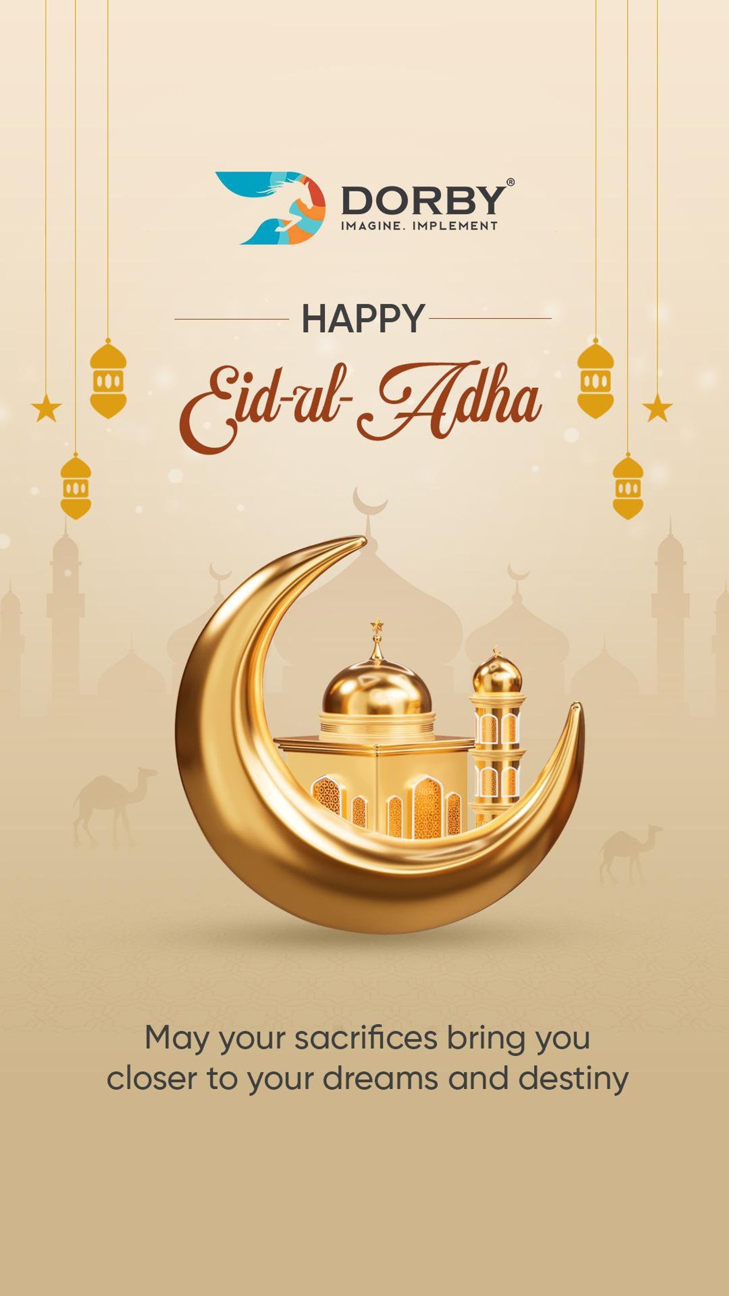 Story: Happy Eid-al-Adha, a golden crescent and lantern