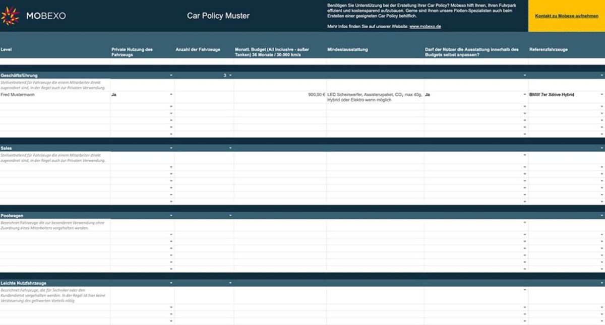 Car Policy Muster Vorlage