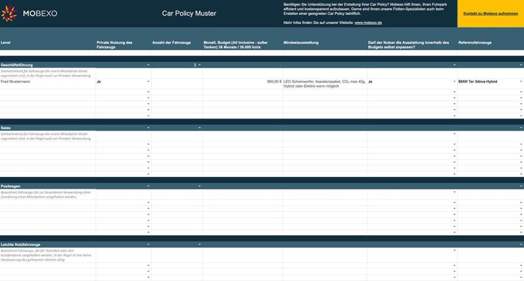 Car Policy Muster Vorlage