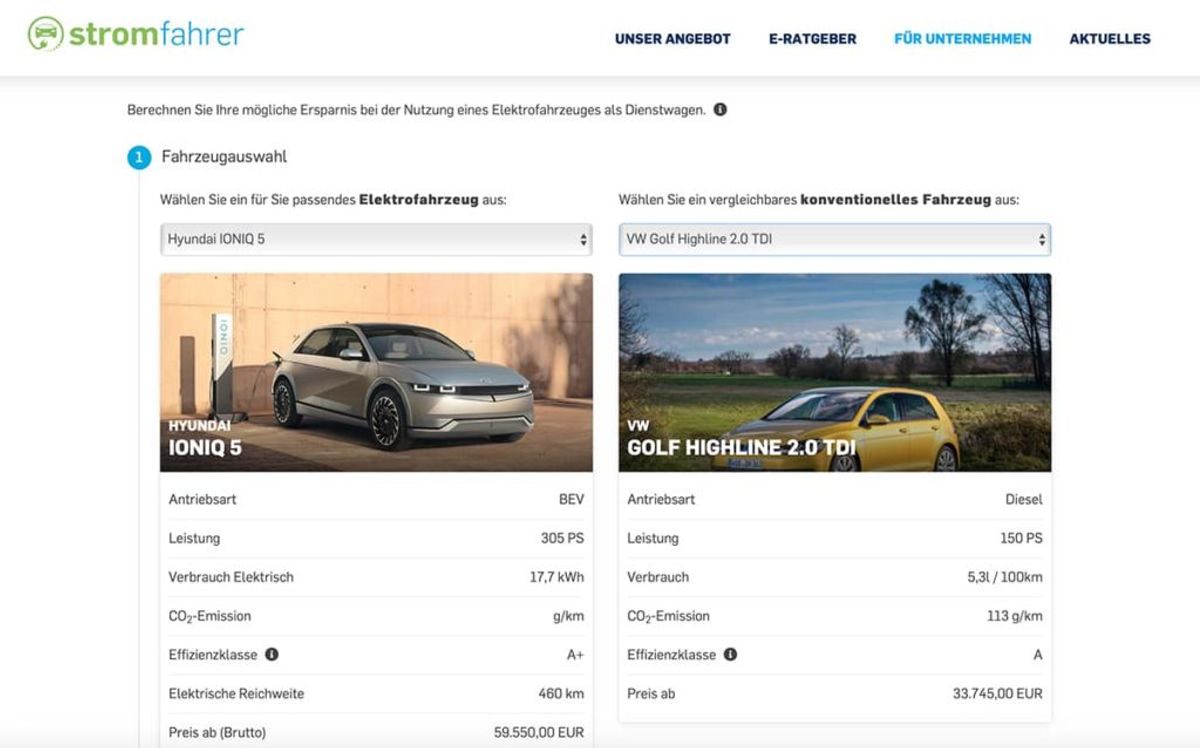 Elektroauto Firmenwagen Rechner online