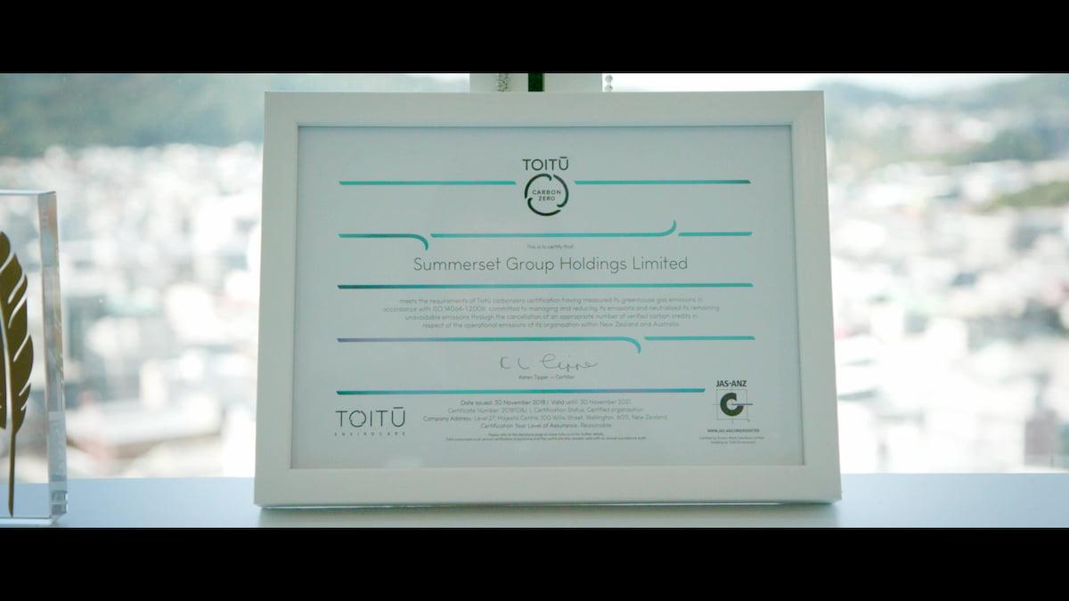 Summerset Holdings awarded the Toitū carbonzero certificate