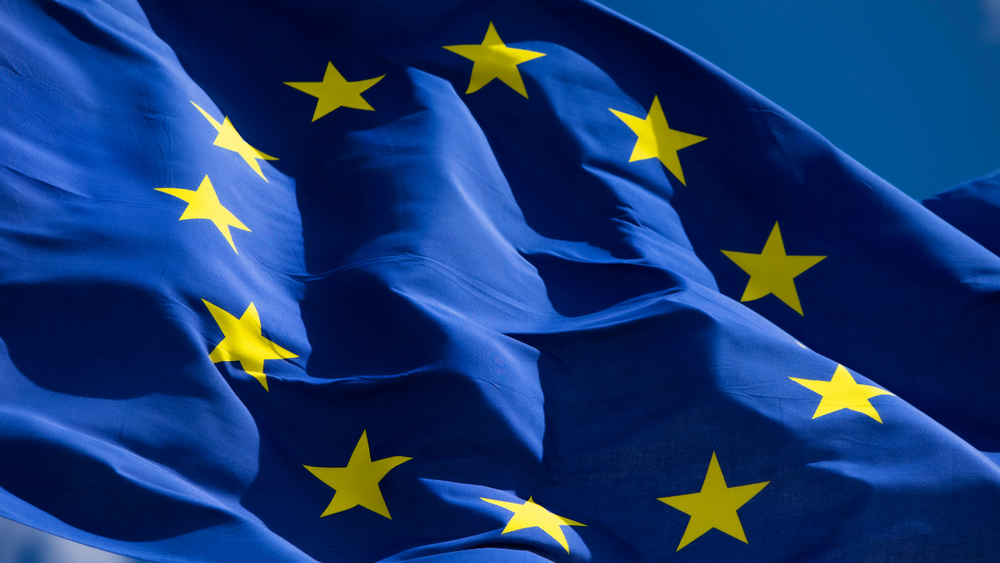 Close up of the EU flag flying in the breeze Close up of the EU flag flying in the breeze