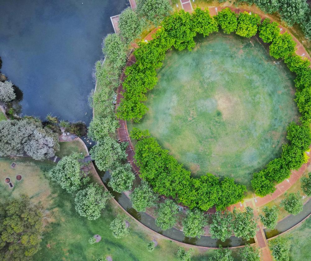 Waterway and circular aerial view Waterway and circular aerial view