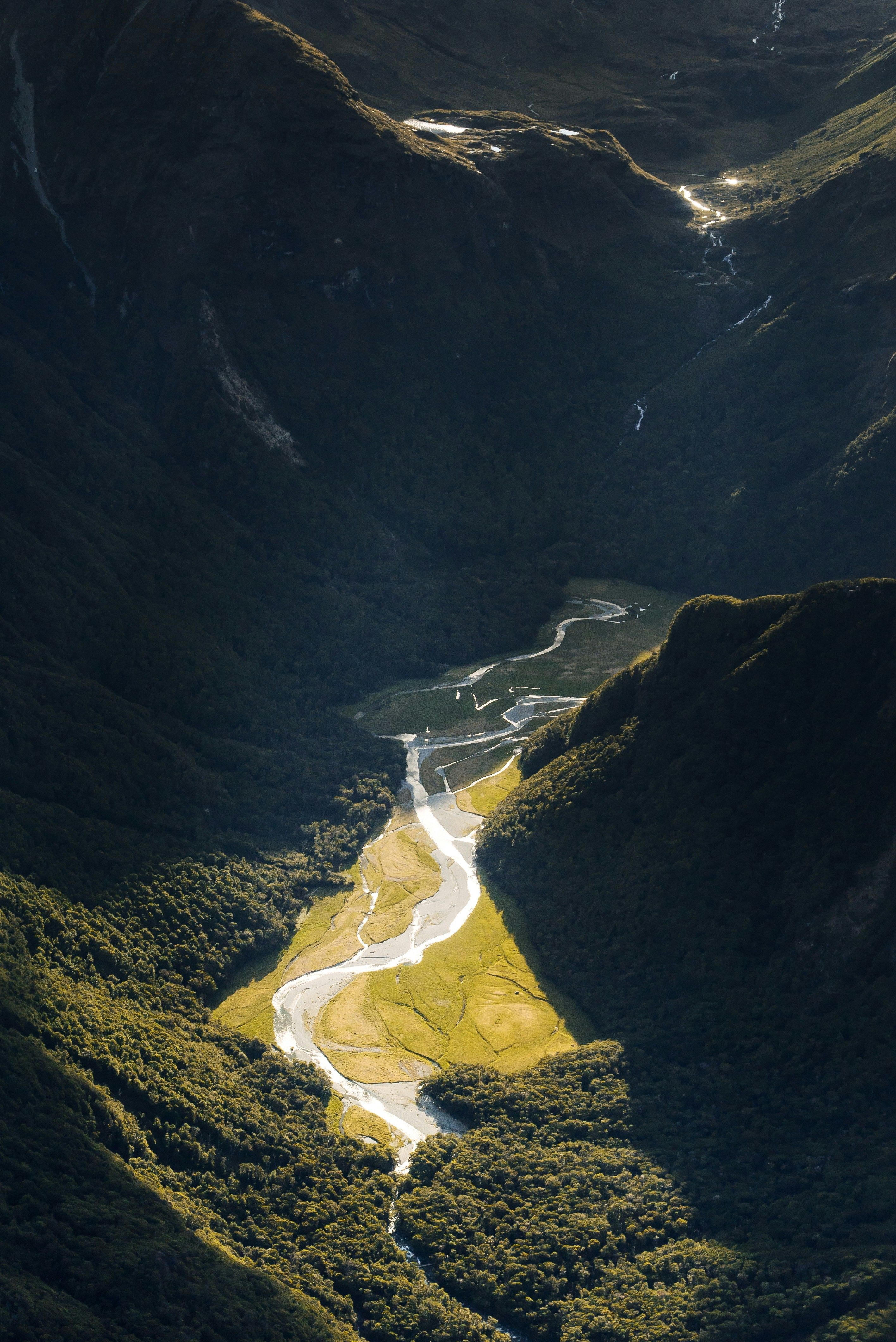Canterbury river winding through valley