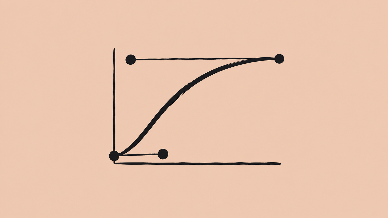 Hand-brushed Bézier easing curve and control points on a solid warm peach background