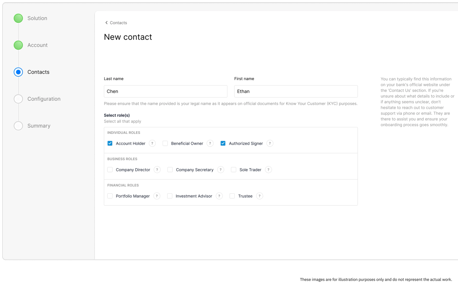 Bank account onboarding screen