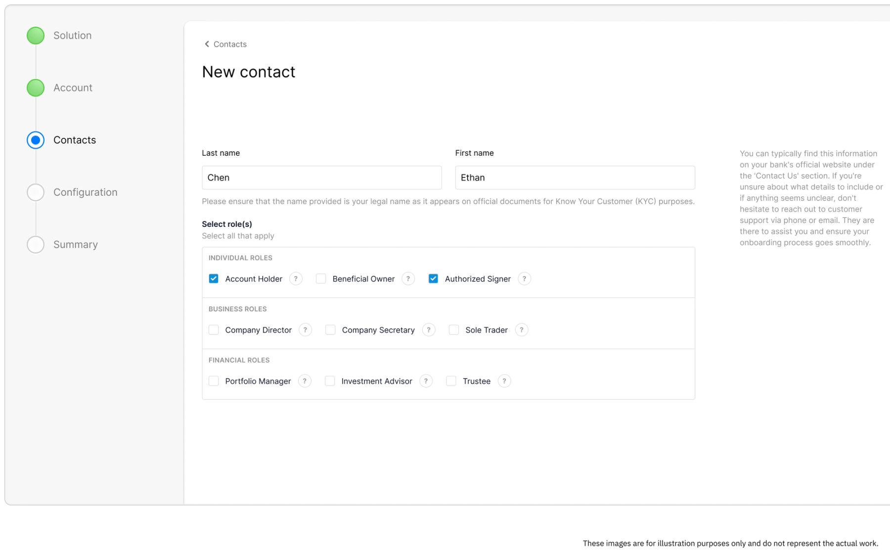 Bank account onboarding screen