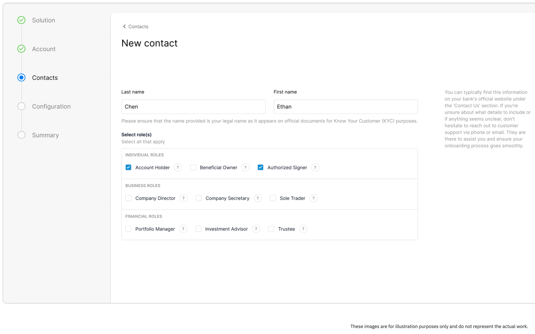 Bank account onboarding screen