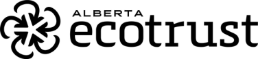 The Alberta Ecotrust logo, with a looping floral pinwheel emblem beside the wordmark, in black.