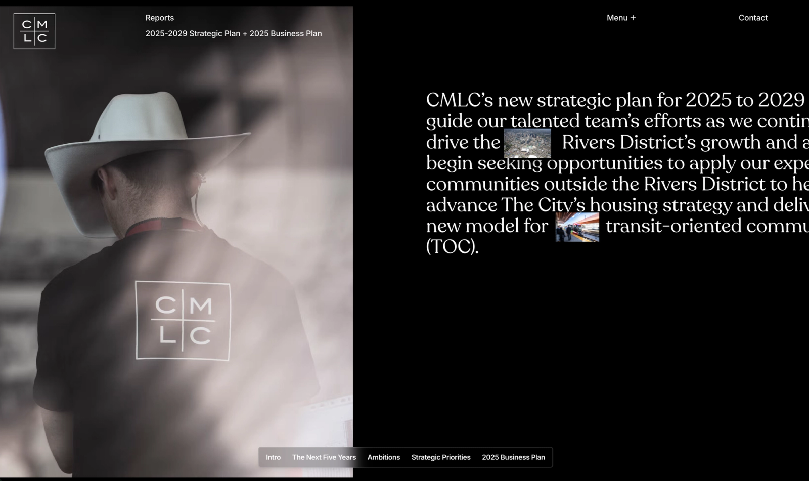 CMLC strategic plan website hero with a back view of a person in a cowboy hat and the headline introducing the 2025-2029 strategic plan.