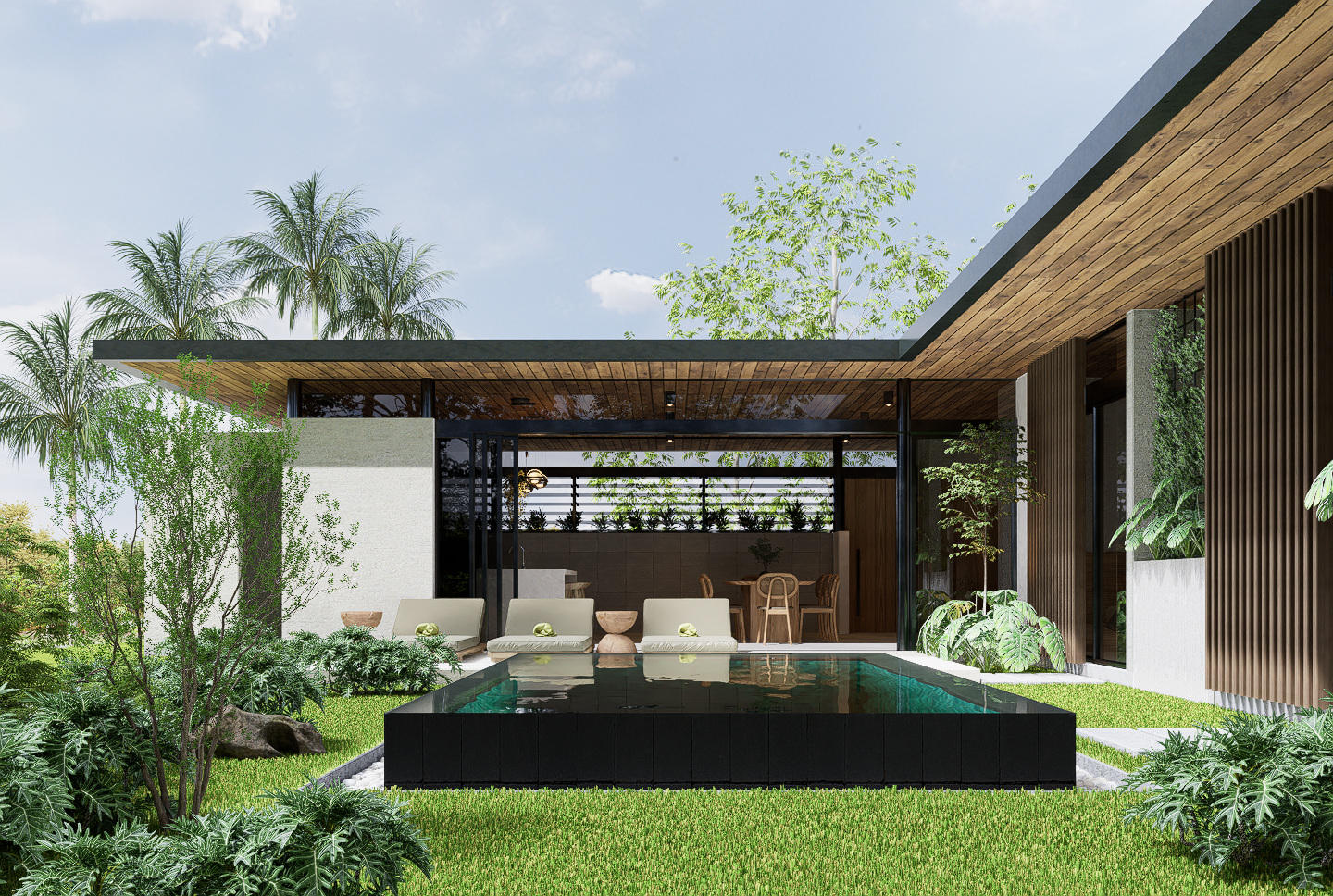 Piscina y patio de casa