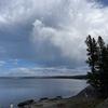 As our day winds down, a faint rainbow over Yellowstone Lake