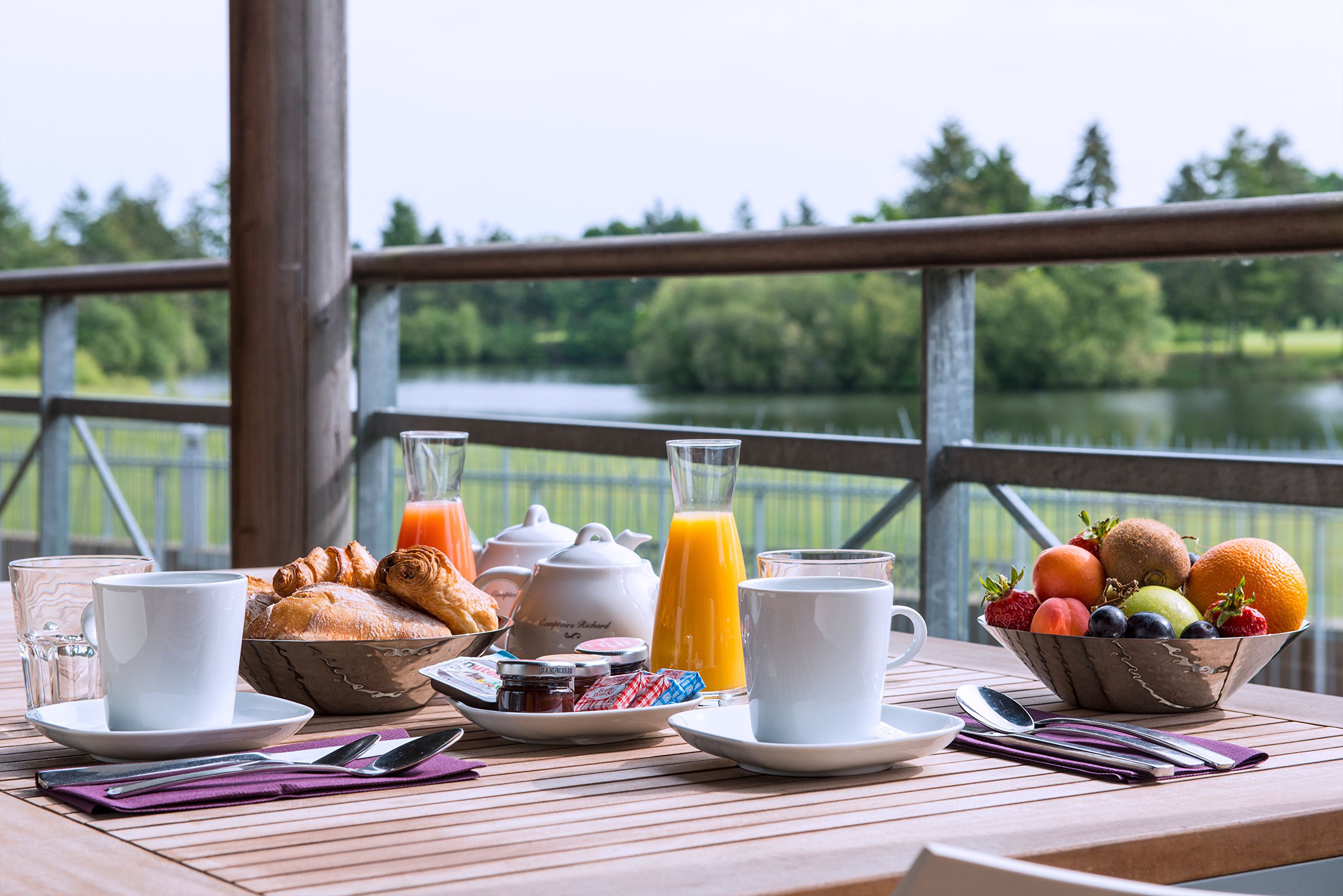Petit dejeuner terrasse vue lac