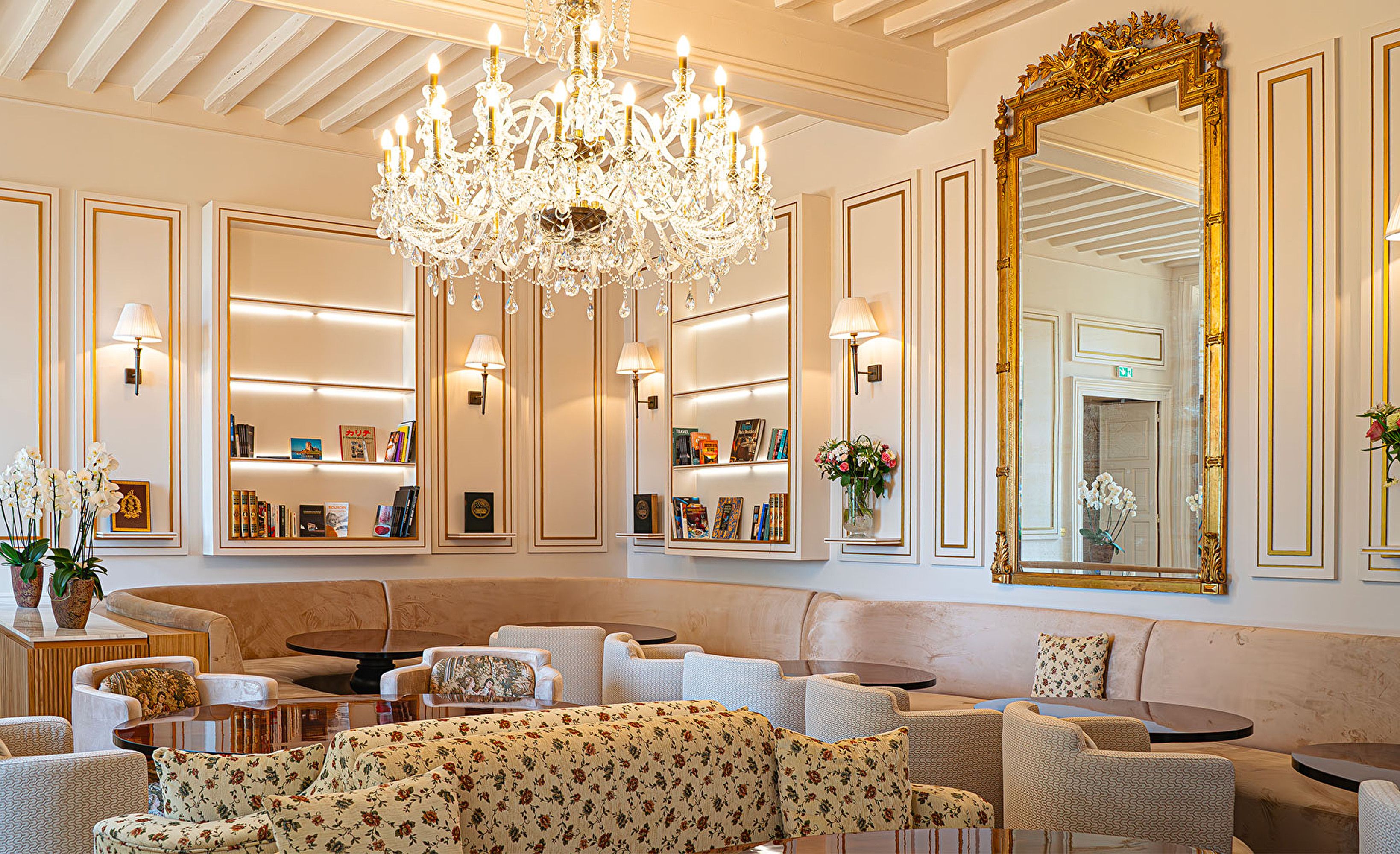 Salon lustre bibliotheque